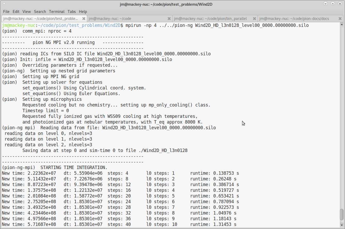 Stdout for running a 2D bow-shock simulation