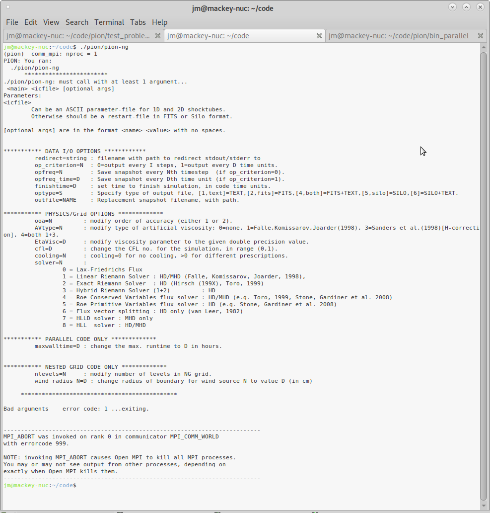 Screenshot of running PION with no arguments